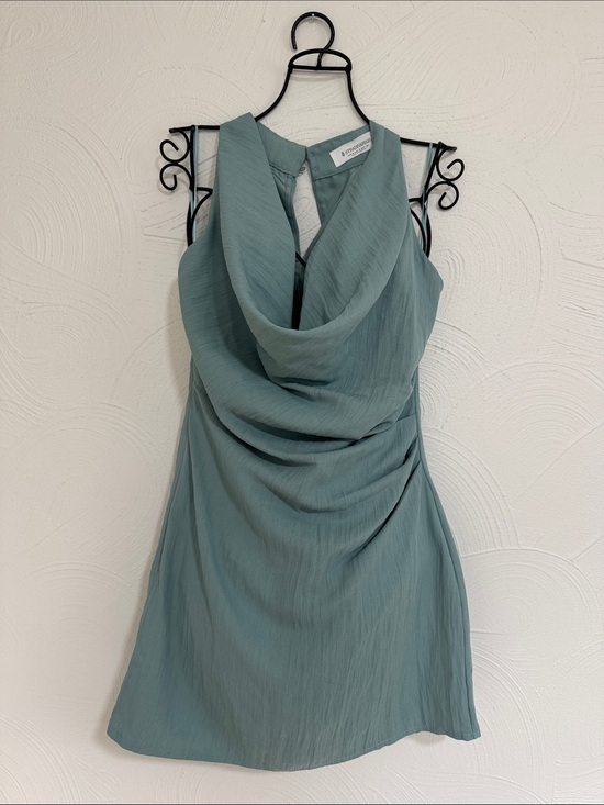 stradivarius Dresses & Skirts - Stradivarius Draped Cowl Mini Dress in Sage Green